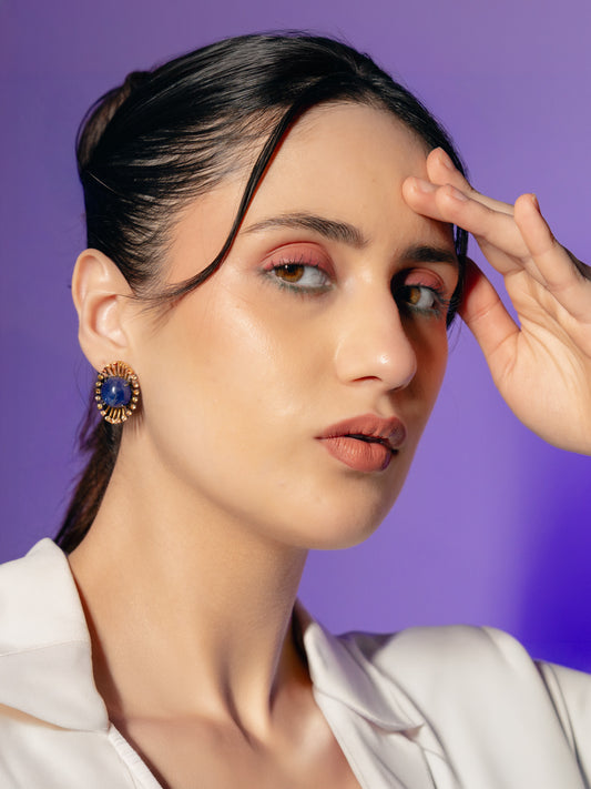 Lapis Lazuli Sunburst Statement Earrings