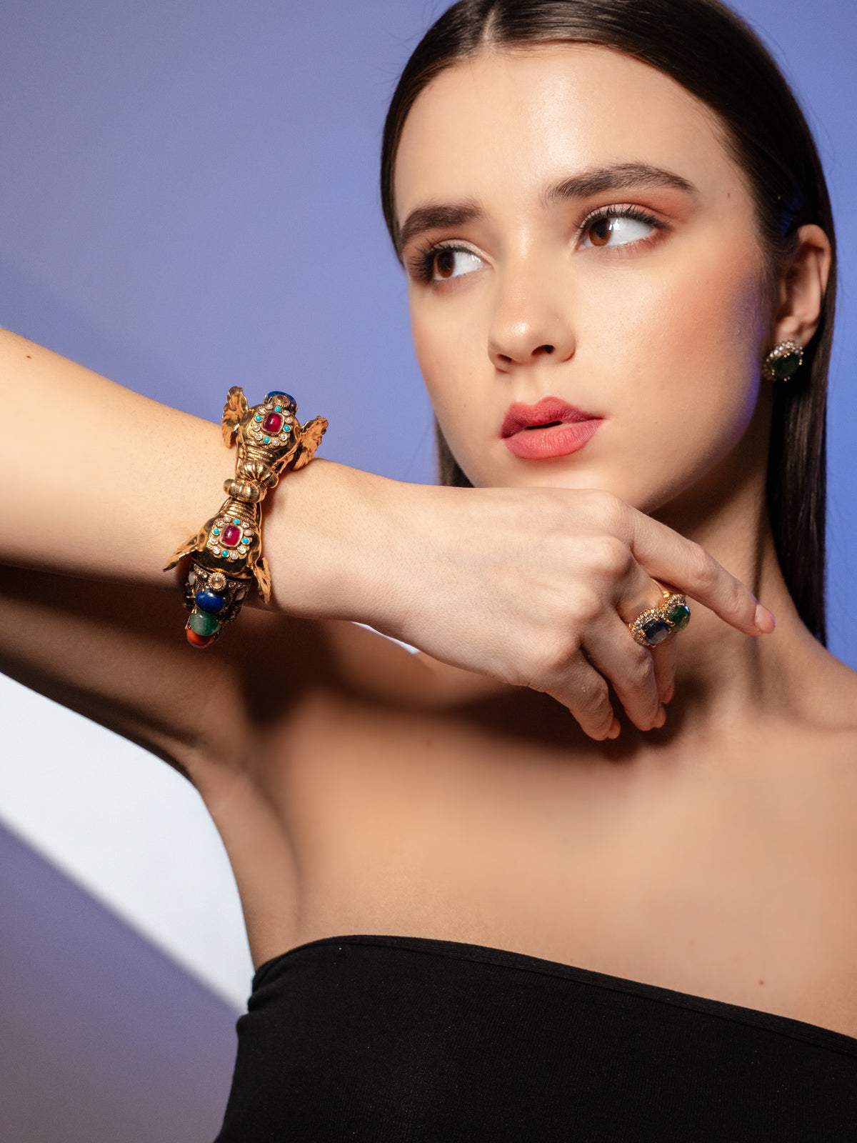 Twin-Elephant Gemstone Bangle