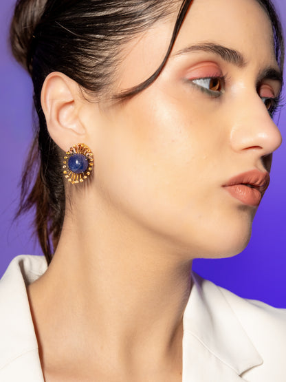 Lapis Lazuli Sunburst Statement Earrings