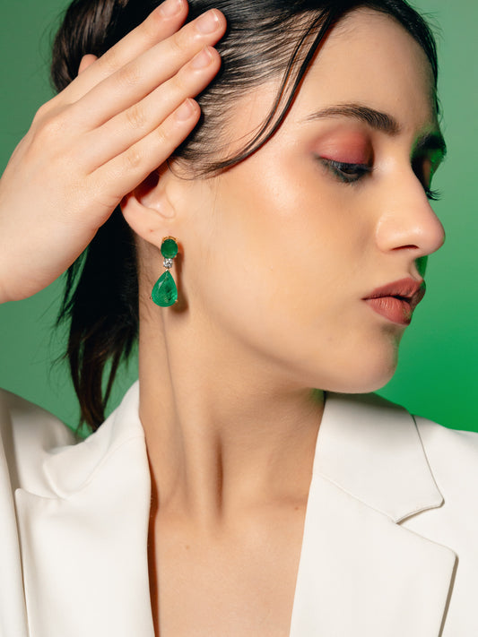 Emerald and Diamond Teardrop Earrings