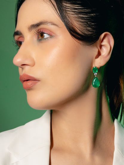 Emerald and Diamond Teardrop Earrings