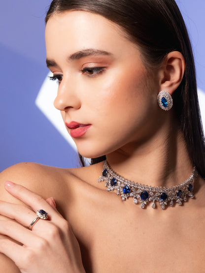 Bespoke Royal Blue Sapphires Studded with Natural Diamonds Necklace