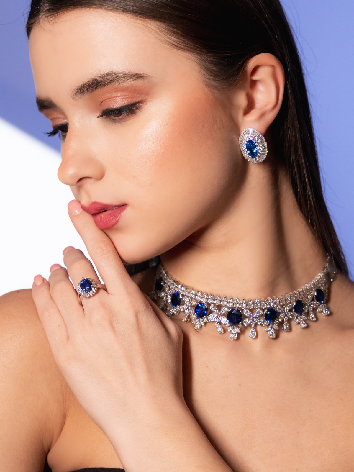Bespoke Royal Blue Sapphires Studded with Natural Diamonds Necklace